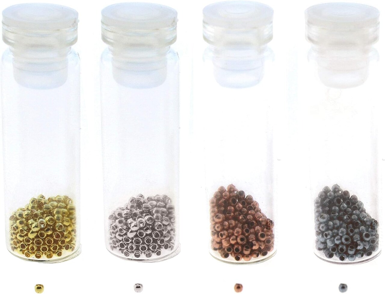 The Beadsmith Basic Elements Crimp Beads, 4 Vials in Assorted Colors, Uniform Round Shape, No Sharp Edges, Designed to Secure The Ends of Jewelry Stringing Wires and Cables